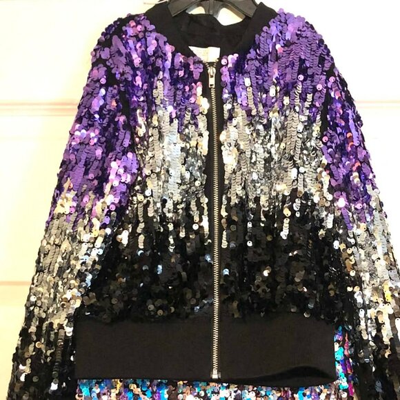 NWT H&M Sequin Bomber Jacket & Skirt 2 pc Set Purple Ombre Girls 8 - Picture 6 of 7